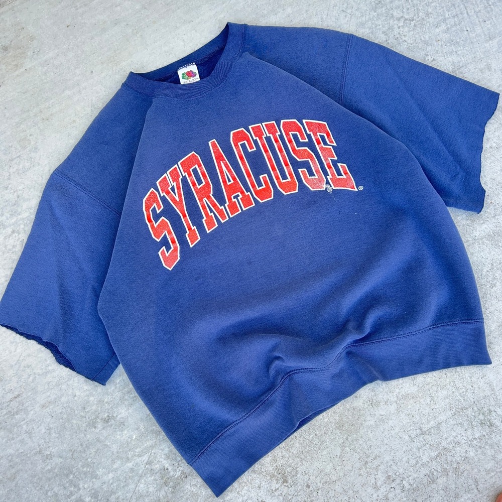 Fruit of the Loom Syracuse  Large Blue Vintage 90s Cut Off Short Sleeve Faded
